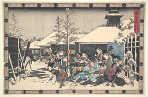 The Loyal League of Forty-seven R?nin (Ch?shingura), Act XI, No. 3: The Night Attack Moronao seized by the Ronin by Utagawa Hiroshige