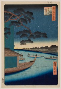 The Rendezvous Pine near the Asakusa River and the Oumaya Bank of the Sumida River, from the series “One Hundred Famous Views of Edo” by Utagawa Hiroshige