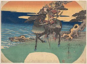 Warrior Riding Black Horse along the Sea Shore by Utagawa Hiroshige