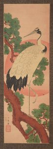 Crane on a Pine Branch Against the Sun / Matsu ni tsuru