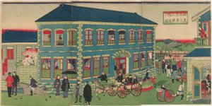 Picture of the Steam Train from the Foreign Establishments of Yokohama, Meiji era