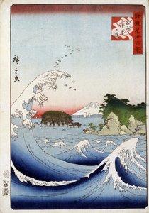Mount Fuji behind the restless sea - Japanese print by Hiroshige