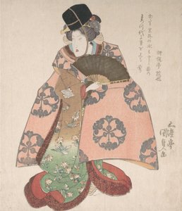 Kabuki Actor in a Female Role Standing with a Fan