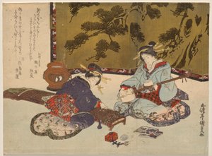 Two Courtesans Playing Musical Instruments