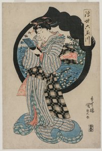 Woman with a Hand Mirror from the series The Six Tama Rivers of the Floating World by Utagawa Kunisada