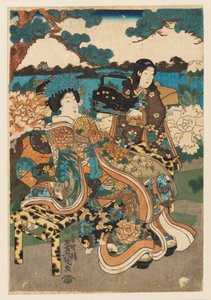 Woodblock Print - Courtesan and Maid