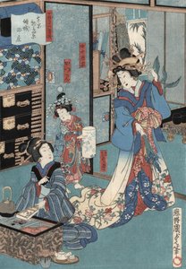 Ukiyo-e Print of Geisha with Hibachi by Kunisada II, c.1860