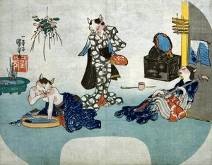 Anthropomorphic Cats Relaxing in Summer by Utagawa Kuniyoshi