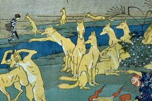 Comic Foxes Practicing Shape-changing by Utagawa Kuniyoshi