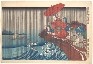 Concise Illustrated Biography of Monk Nichiren: Prayer for Rain Answered at Ryōzengasaki in Kamakura by Utagawa Kuniyoshi