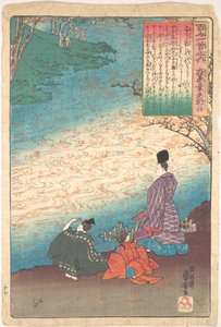 Poet with Two Pages on the Banks of the Tatsuta by Utagawa Kuniyoshi
