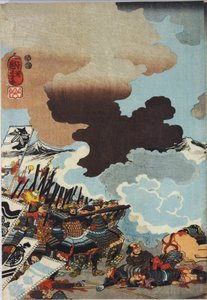 Sheet from a Colour Woodblock Print Triptych, Entitled Eiroku Yonnen Kugatsu Yokka Kawanakajima Kassen ni Yamamoto Kansuke Nyudo no Uchijini no Zu