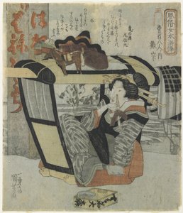 Woman as the Hero Taiso in Palanquin Holding a Pipe by Utagawa Kuniyoshi