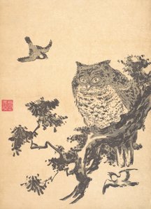 Owl and Two Swallows by Utagawa Toyohiro