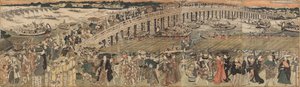 Cooling Off at Ryogoku Bridge in Edo, a Pentaptych by Utagawa Toyokuni