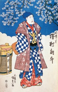 Japanese Actor in Kimono and Background Decorated with Apple Blossoms by Utagawa Toyokuni