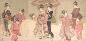 Courtesans and Attendants Making a Giant Snowball