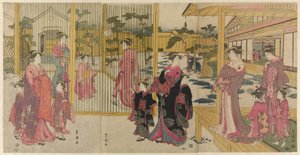 Courtesans of the Chojiya and their attendants playing kemari by Utagawa Toyokuni I