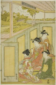 Ladies behind screen in a daimyo