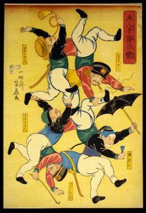 Five Men Doing the Work of Ten Bodies by Utagawa Yoshifuji