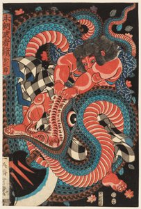 Kintarō Grappling with a Snake by Utagawa Yoshituya