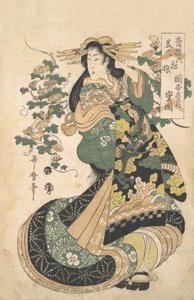 A Courtesan with Morning-glories on the Background by Utamaro II