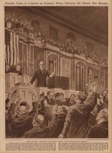 US President Woodrow Wilson asking Congress to declare war on Germany by V. Perard
