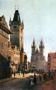 View of Staromestsky Rynk with the Town Hall and the Church of Our Lady before Tyn, from 