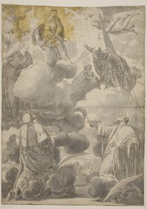 The Virgin and Child in the Clouds Surrounded by Angels and Saints Cosmas and Damian, Cecilia, Secondo and Marina by Valentin Lefèvre