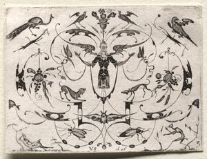 Arabesque with Peacock, Parakeet, Dogs and Insects by Valentin Sezenius