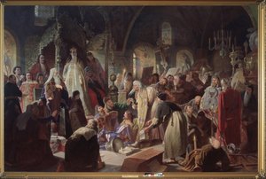 The Old Believer Priest Nikita Pustosvyat Debating with the Patriarch of Moscow, Joachim, on the Question of Faith in the Presence of Regent Sophia Alekseyevna Romanova