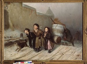 Troika (Sleigh). Apprentices Fetching Water. (Street in Winter)