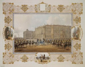 Review of the Horse-Guardsmen Regiment in Front of the Winter Palace, 1850s by Vasili Semenovich Sadovnikov