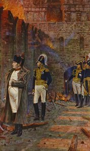 Napoleon Bonaparte watches as the Kremlin burns in Moscow