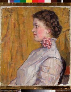 Female Portrait on a Yellow Background by Vasilij Ivanovic Surikov