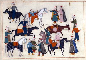 A horse market in Turkey under the Ottoman Empire. Miniature from “Turkish Memorials” (codex Cicogna 1971 “Memorie Turchesche”) Watercolour from the 17th century Venetian school