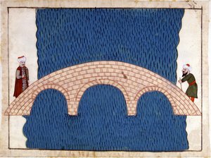Constantinople. Galata Bridge (Miniature from “Turkish Memorials” (codex Cicogna 1971 “Memorie Turchesche”) Watercolour from the 17th century Venetian school) by Venetian School