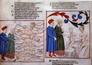 Dante and Virgil in Conversation with Grifolino of Arezzo and Capocchio of Siena, 14th century by Venetian School
