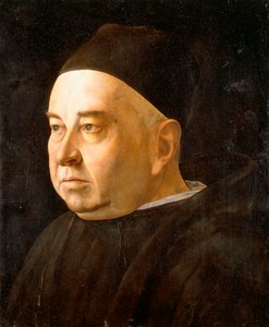 Portrait of a Cleric, bust-length wearing a black coat and cap