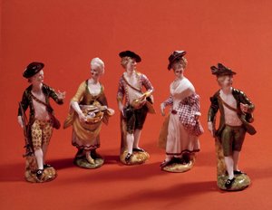 Small figures representing characters from the 18th century Venetian School
