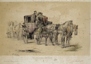 Cars called fiacres - Lithography by Adam, v.1840