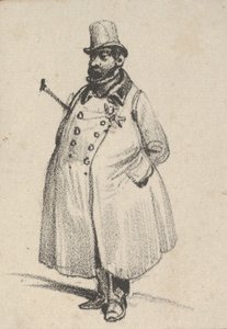 Man wearing a coat and a hat with a cane under his arm, mid-19th century by Victor Adam