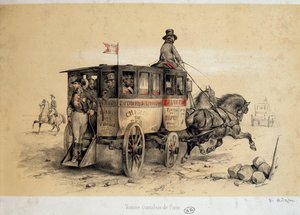 Paris omnibus car - Lithography by Adam, ca. 1840