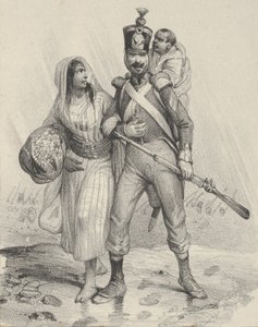 Soldier with a Woman on His Arm and a Child on His Back