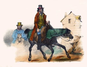 The beef merchant trotting by calculating his profit. In “Album Grotesque, Choices of Outstanding Types”, illustrations by Victor Adam, Paris, circa 1850.