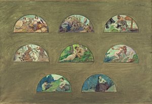 Sketch for the Hôtel de Ville dining room in Paris: Les nourritures - Les plaisirs - Les sens, between 1891 and 1892