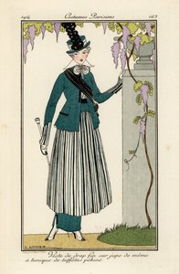 Woman in Fine Wool Suit with Striped Pekin-Silk Taffeta Tunic