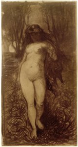 Female Nude in a Nocturnal Landscape with Rising Full Moon by Victor Müller