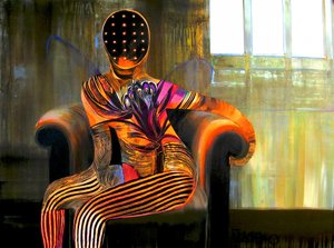 Contemplative Orange Figure by Victor Tkachenko