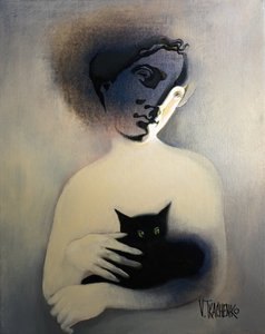 Enigmatic Figure Black Cat by Victor Tkachenko